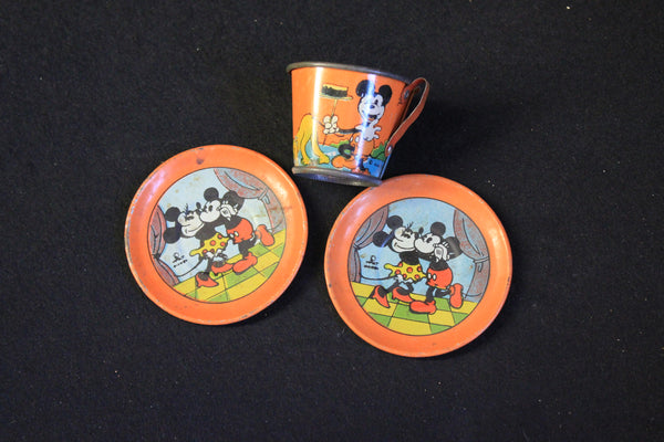 Vintage Mickey and Minnie Mouse Tin Tea Three Piece Set