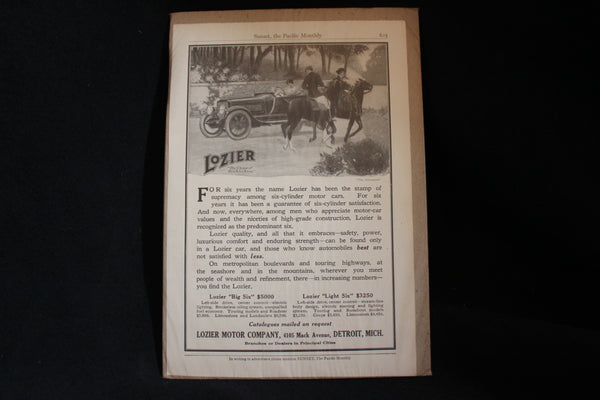 1913 Lozier Black & White Print Ad