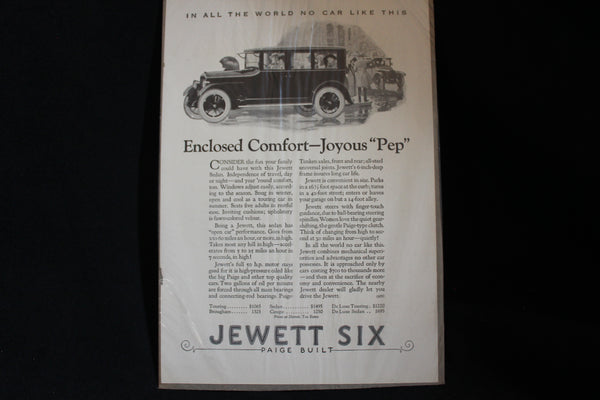 1924 Paige Jewett Six Sedan Black & White Print Ad