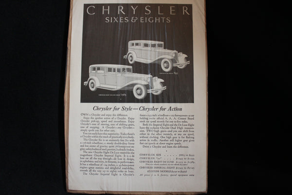 1931 Chrysler Sixes & Eights Black & White Print Ad