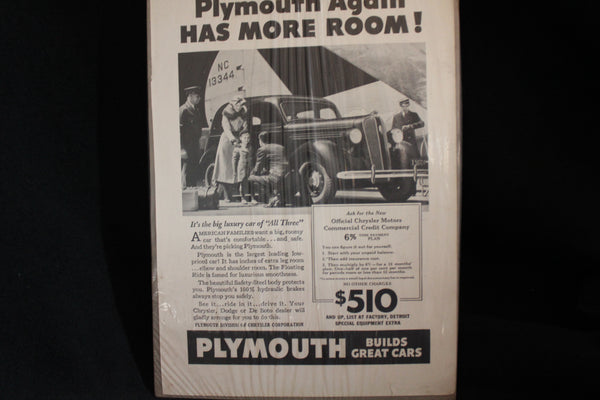 1936 Plymouth Black & White Print Ad Ver 1