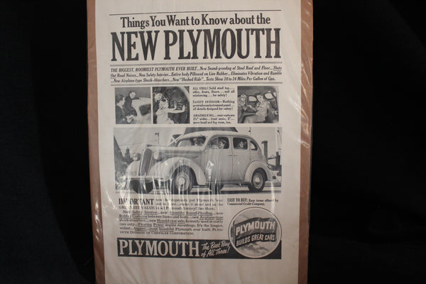1936 Plymouth Black & White Print Ad Ver 2