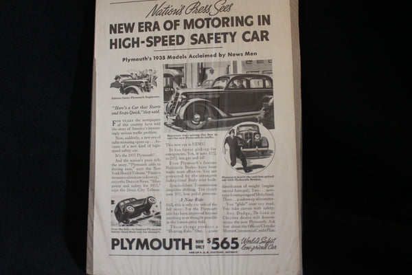 1935 Plymouth Black & White Print Ad