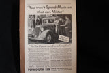 1933 Plymouth Six Black & White Print Ad