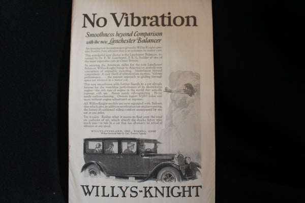 1924 Willys-Knight Lanchester Balancer Black & White Print Ad