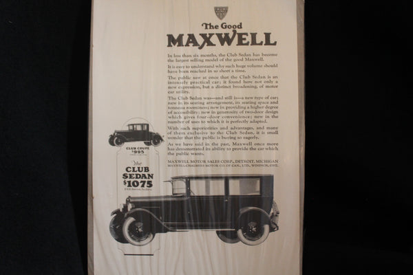 1924 Maxwell Black & White Print Ad