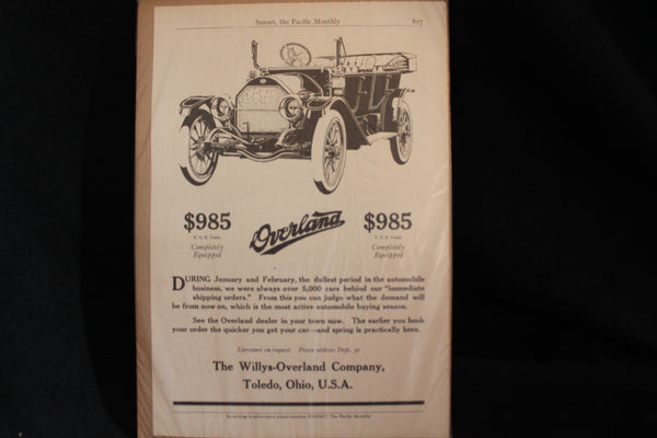 1913 Willys-Overland Black & White Print Ad