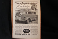1933 Plymouth Six Black & White Print Ad