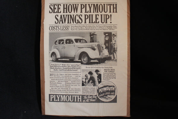 1937 Plymouth De Lux Touring Sedan Black & White Print Ad