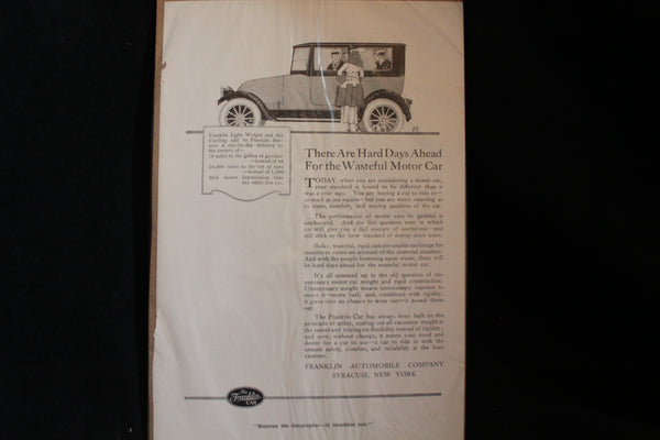 1919 Franklin Car Black & White Print Ad